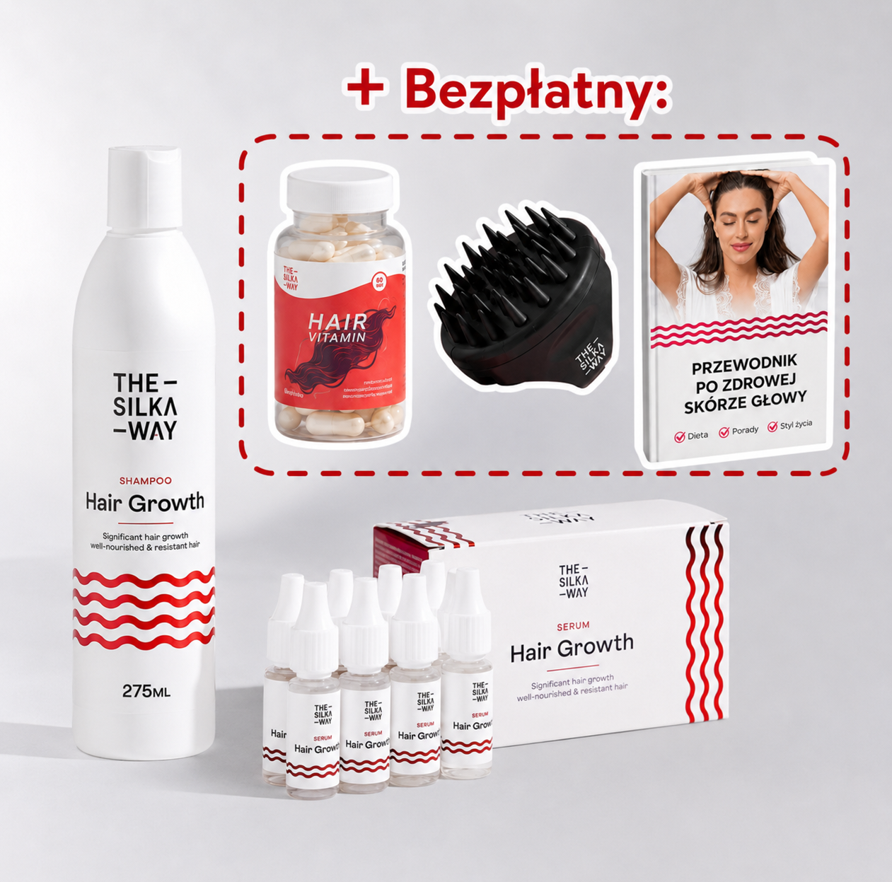 8-tygodniowa Kuracja Redukująca Wypadanie Włosów + Witamina na regenerację włosów + Szczotka do masażu skóry głowy + Książka elektroniczna