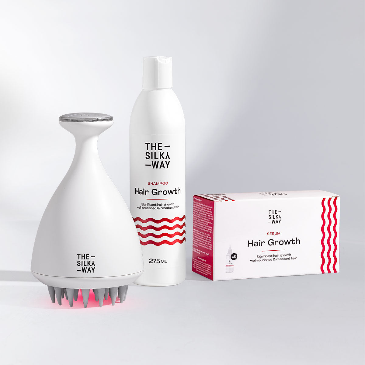 Masażer skóry głowy z czerwoną światłoterapią + 8-tygodniowa Kuracja Redukująca Wypadanie Włosów